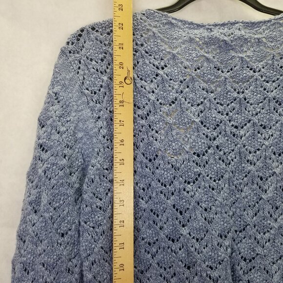 BLARNEY Woolen Mill Open Front Cardigan Women M Cotton Linen Denim Blue Knit NEW - Picture 12 of 14